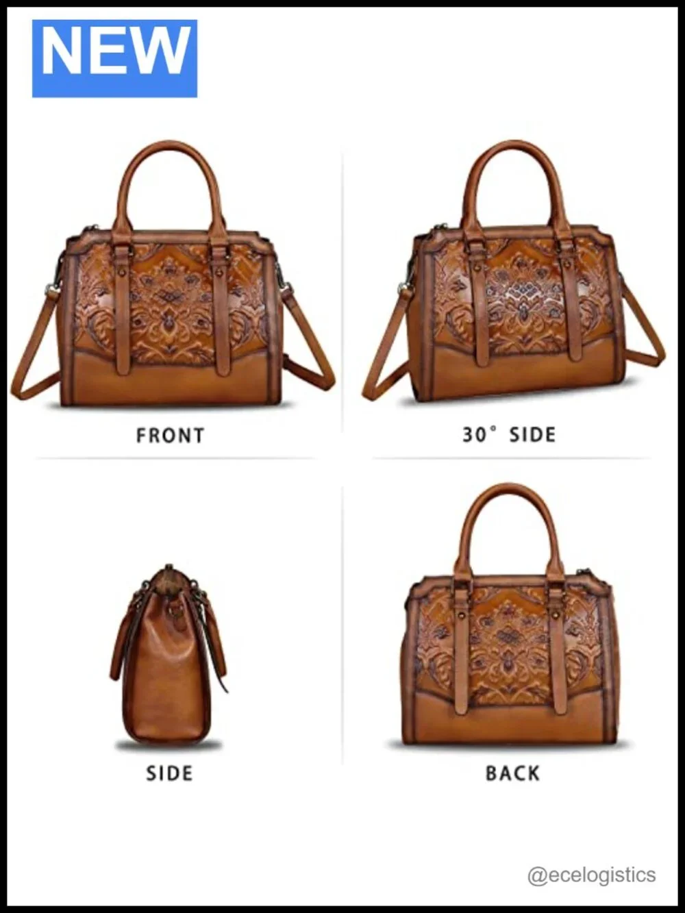 Genuine Leather Embossed Satchel Handbag Top Handle Crossbody Hobo Purse